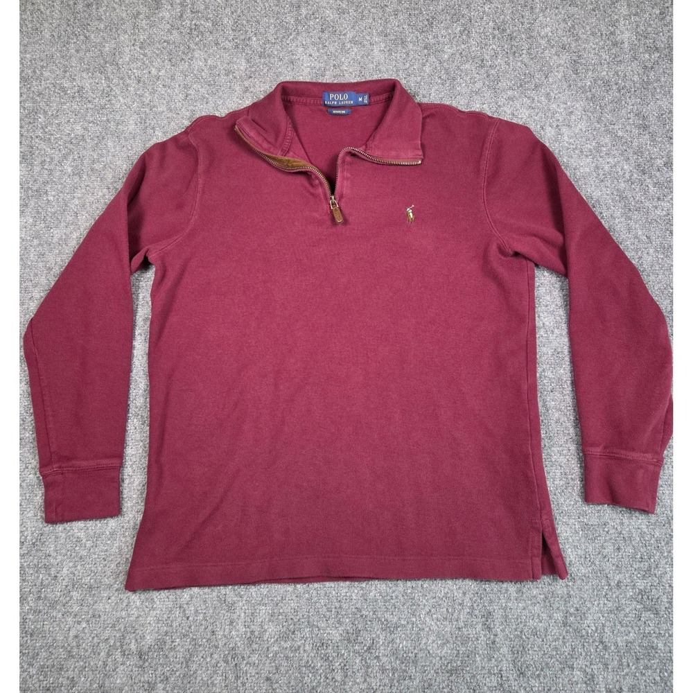 Polo Ralph Lauren Sweater Mens Medium Quarter Zip Pullover Burgundy Rib Cotton